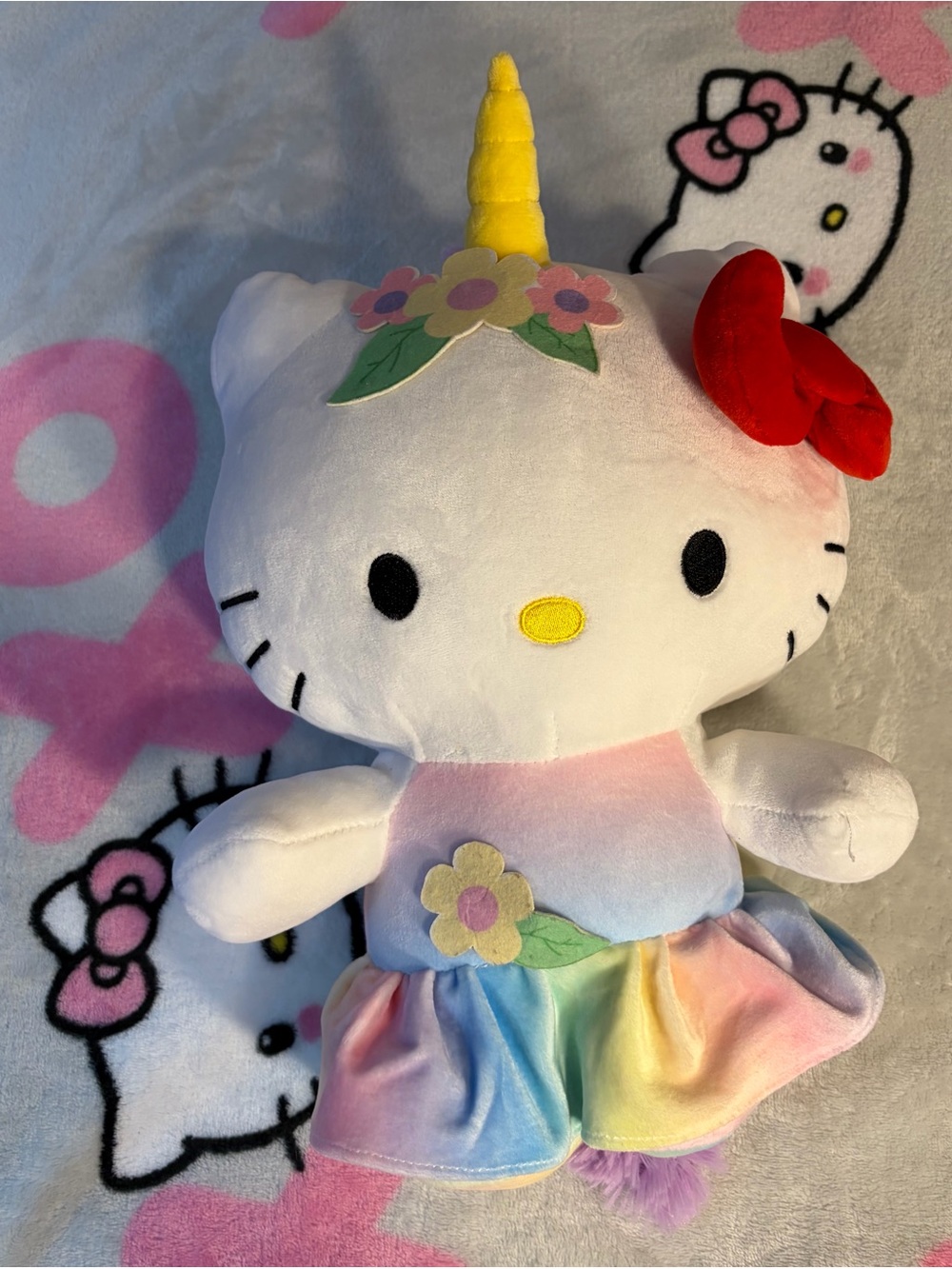 Sanrio Hello Kitty Unicorn Plush - White, Red, Yellow, Rainbow Coloured